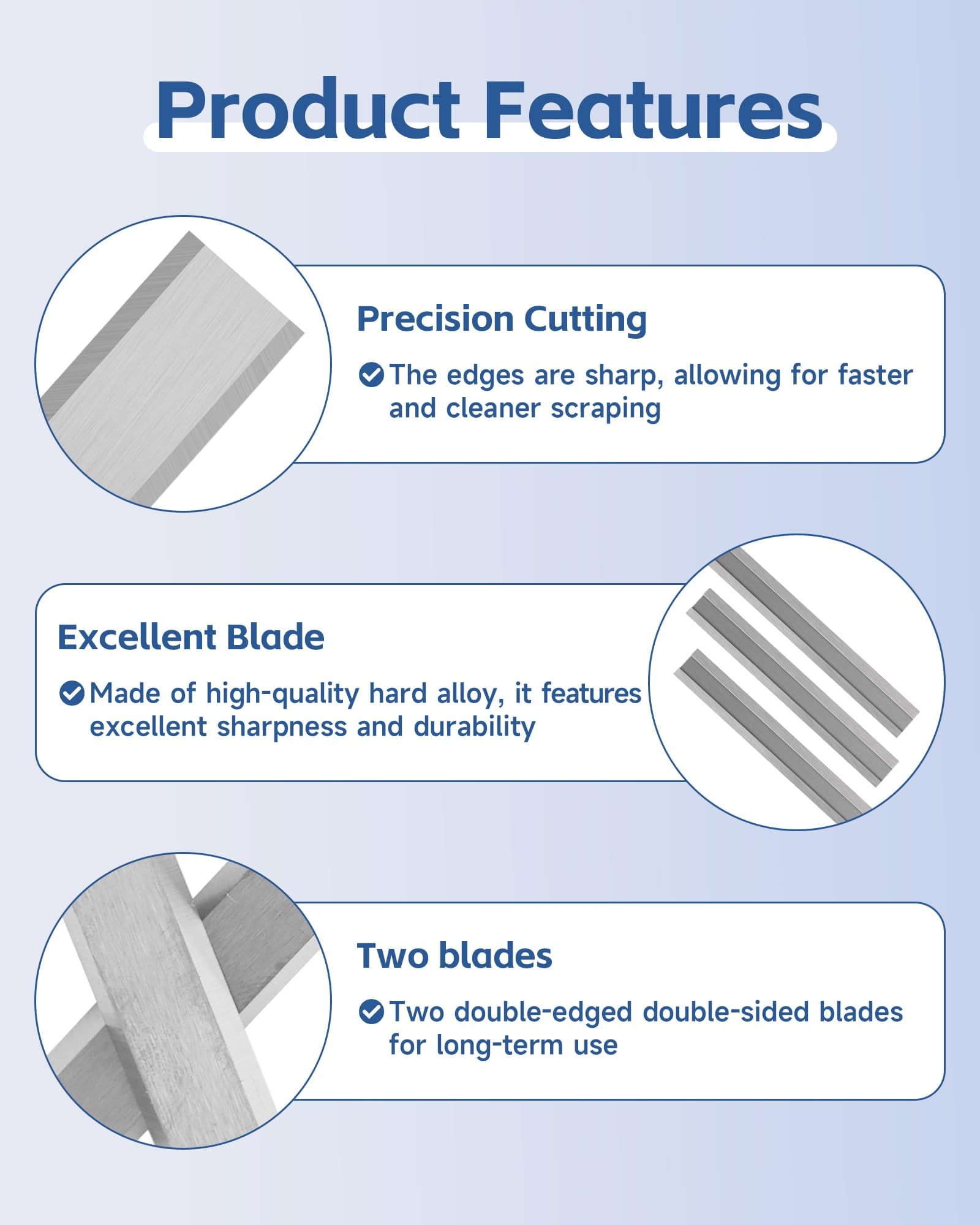 2.5" Carbide Paint Scraper Blades, Double-Edged Reversible Replacement Tungsten Steel Blades, Fit for 2.5in scraper, for Removing Paint, Wood, Glue and Grout - 4pcs