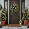 thumbnail image 2 of 15.7 Inch Artificial Eucalyptus Boxwood Wreath with Plaid Bowknot, Mini Grapevine Farmhouse Wreath for Front Door - Spring Christmas Wall Window Party Home Indoor Decor, 2 of 4