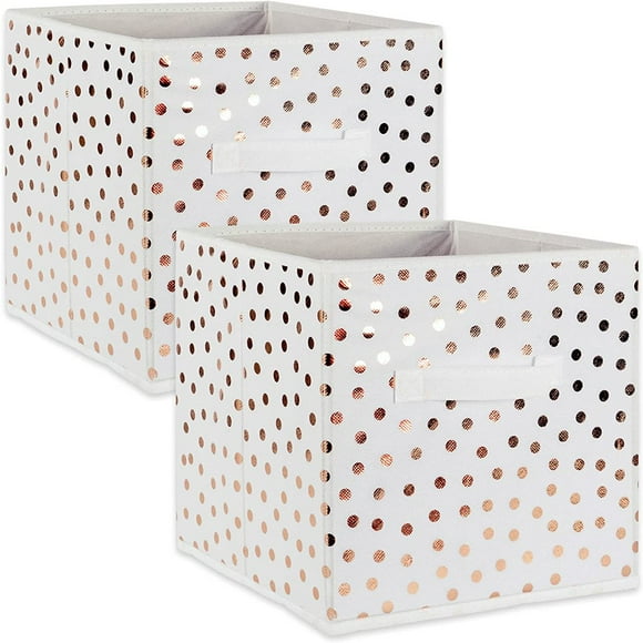 Non Woven Storage Collection Polka Dot Collapsible Bin Large Set 13x13x13” Cube White & Copper 2 Piece