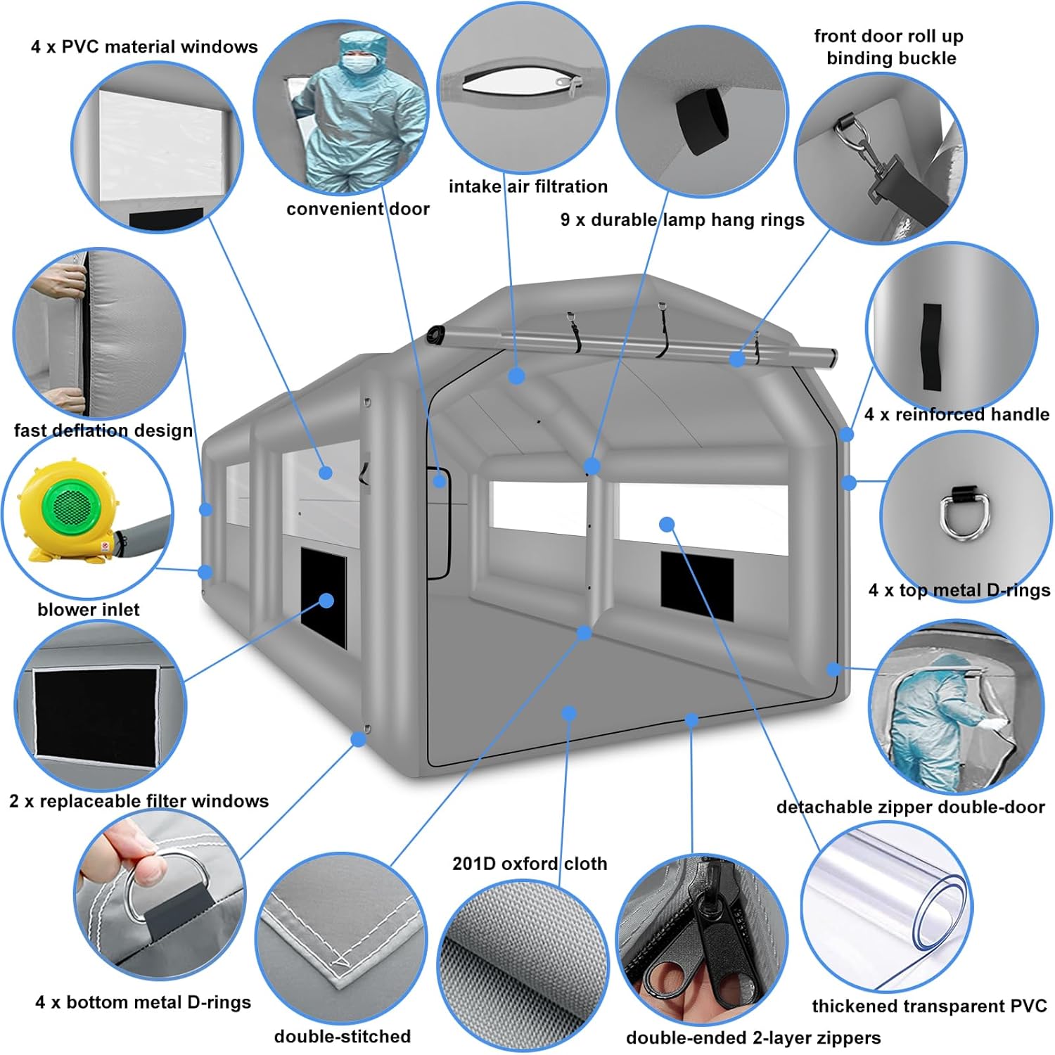 Xhyhwyd Inflatable Paint Booth, Inflatable Spray Booth Tent, Car Paint Tent Air Filter System, 20X13.5X9.7Ft