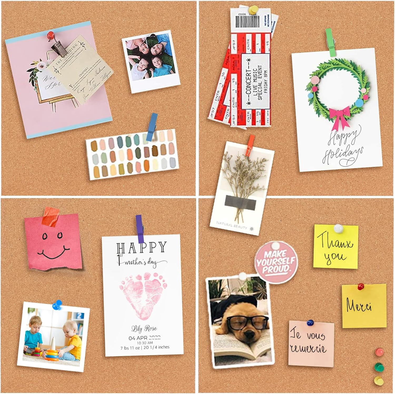 Cork Bulletin Square Board for Walls - 4 Pack Extra Thick 12x12 Inches Cork Board Tiles for Home Office Decor, Cork Sheet,School Message Board Decorative Display Boards
