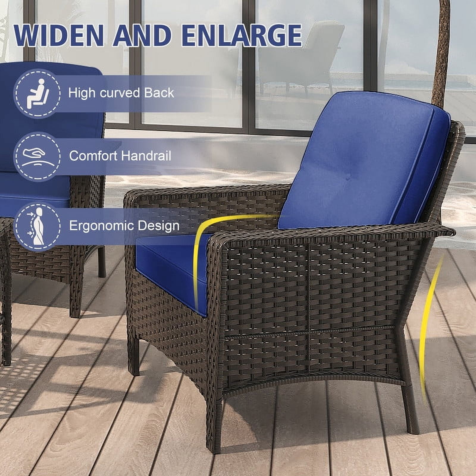 GAZEBETER 4 Piece Outdoor Patio Furniture Set,Wicker Patio Conversation Sets of 4,PE Rattan Wicker Table and Chairs Set with Cushions,Blue