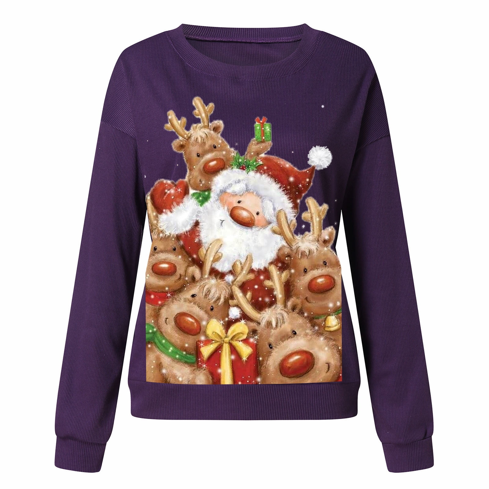 Merry Christmas Cute Santa Claus Riding Golden Retriever Matching Xmas Pajama Men Women Crewneck Sweatshirt 