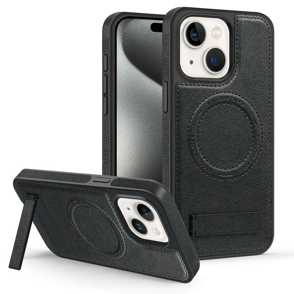Magnetic for iPhone 14 Plus Premium PU Leather Case,Built-in Invisible Stand [Compatible with Magsafe] Protective Slim Kickstand Phone Cover Compatible with iPhone 14 Plus, Black