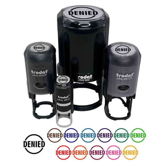 Denied Circle Self-Inking Rubber Stamp Ink Stamper - Black Ink - Mini 1/2 Inch
