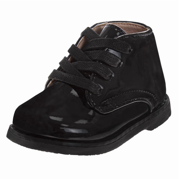 Josmo Baby Boys Girls Unisex Walking Shoes First Step Walker Lightweight Synthetic Non, Slip High Top, Black Patent, Size: 5.5