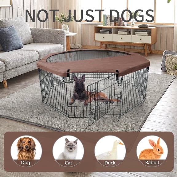 Foldable Silver Metal Dog Exercise Playpen Gate Fence Dog Crate 8 Panels 30 Inch Height Puppy Kennels with Top Cover for Animals Outdoor Indoor (with top Cover, 8 Panels 30" H)