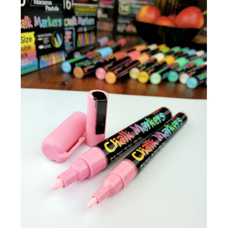 16 UV Fluorescent Neon Chalk Markers - Double Pack of Both Fine &  Reversible Medium Tip Liquid Chalk Pens Wet Erasable Menu Boards, Glass