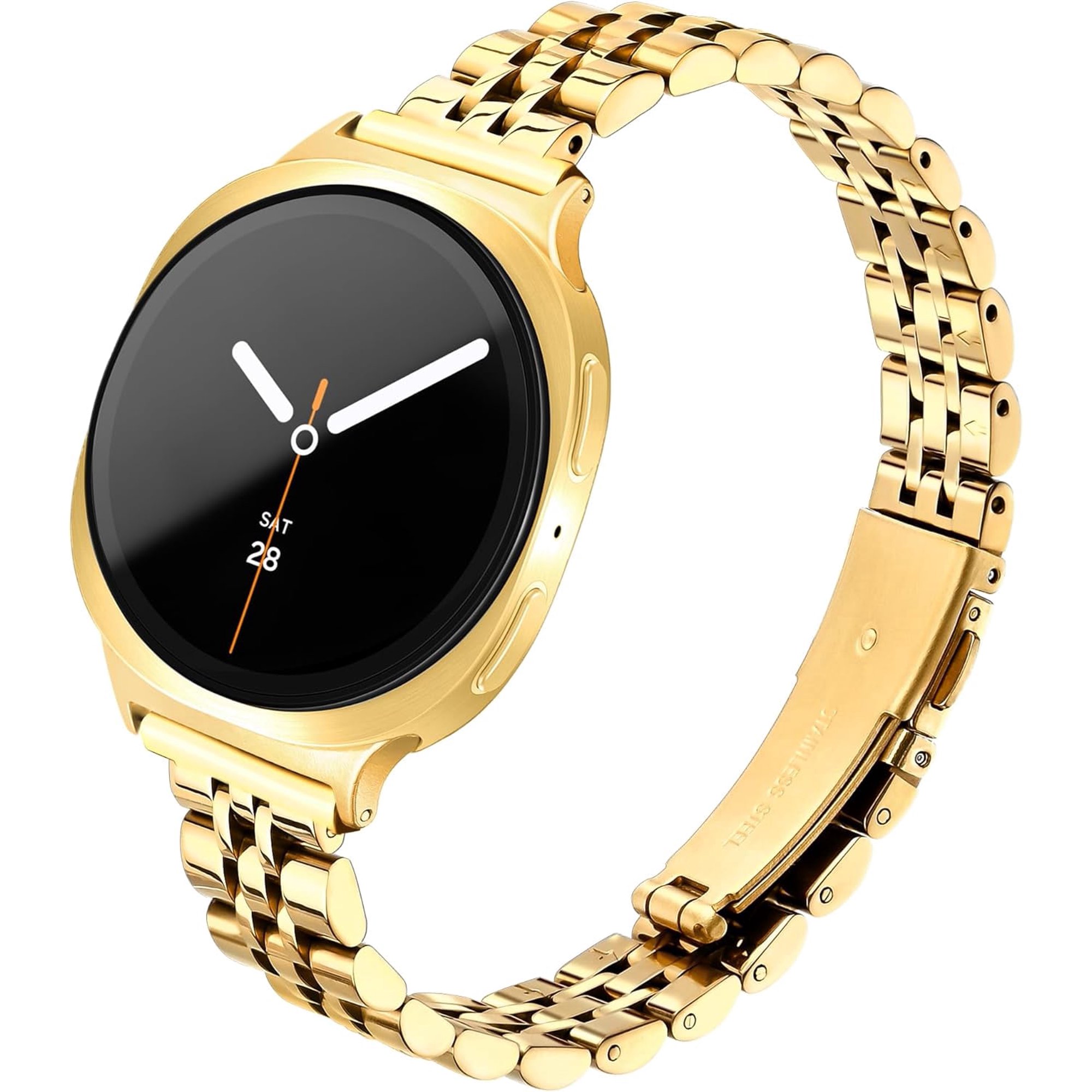 PINHEN Slim Stainless Steel Band for Samsung Galaxy Watch 9/8 40mm 44mm, Galaxy Watch8 Classic 46mm, Thin Dressy Metal Replacement Bracelet for Women, Gold