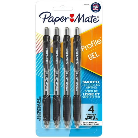 Paper Mate Profile Retractable Gel Pens, 0.7 mm, Black, 4 Count
