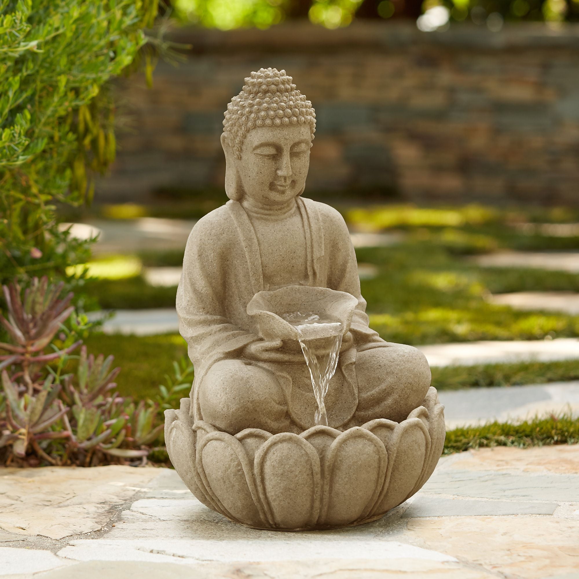 Water Fountain Buddha Statue Garden Decor Pump LED Lights Outdoor Indoor Patio 