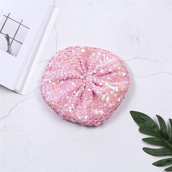 Douhoow Women Sequin Bling Stretch Beanie Metallic Shining French Beret Hat Clubwear Cap
