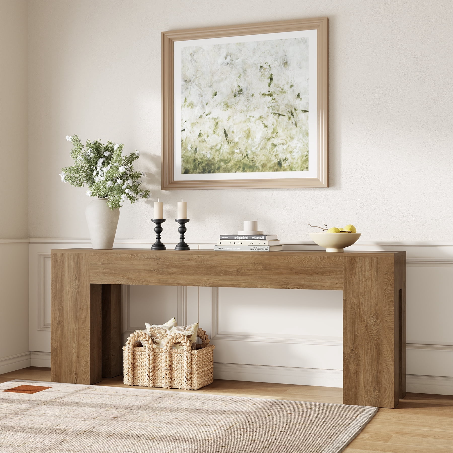 Extra Long Sofa Console Table for Entryway Living Room, 78-Inch Farmhouse Wood Behind Couch Table, Rectangular Accent Console with Wooden Double Base for Hallway Foyer Entrance, Natural Oak Brown