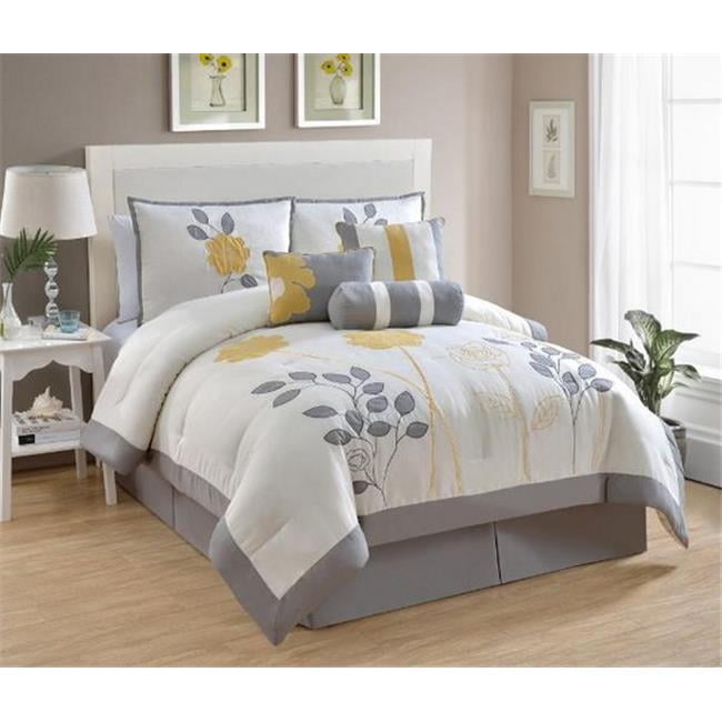 Luxury Home Adrienne Comforter Set, Grey & Yellow Queen