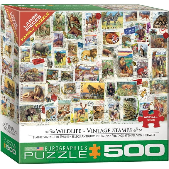 Wildlife Vintage Stamps 500-Piece Puzzle