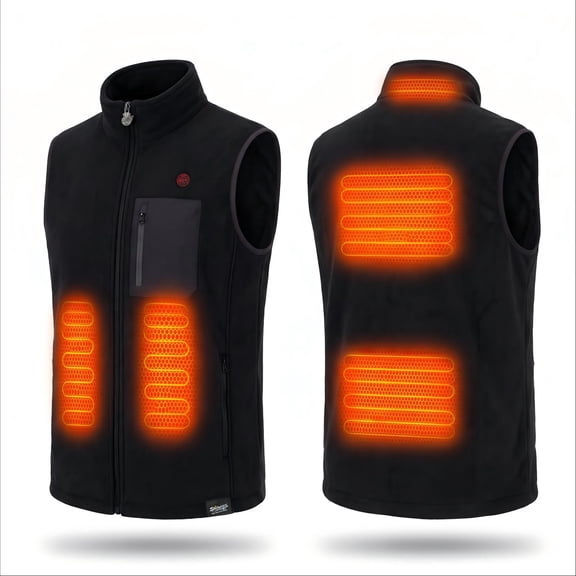 SNOWYES Men's Heated Vest with Battery Pack Included, 5 Heating Zones, Dual Control, 3 Heat Levels, Rechargeable Electric Fleece Vest for Winter Outdoor Activities, Black
