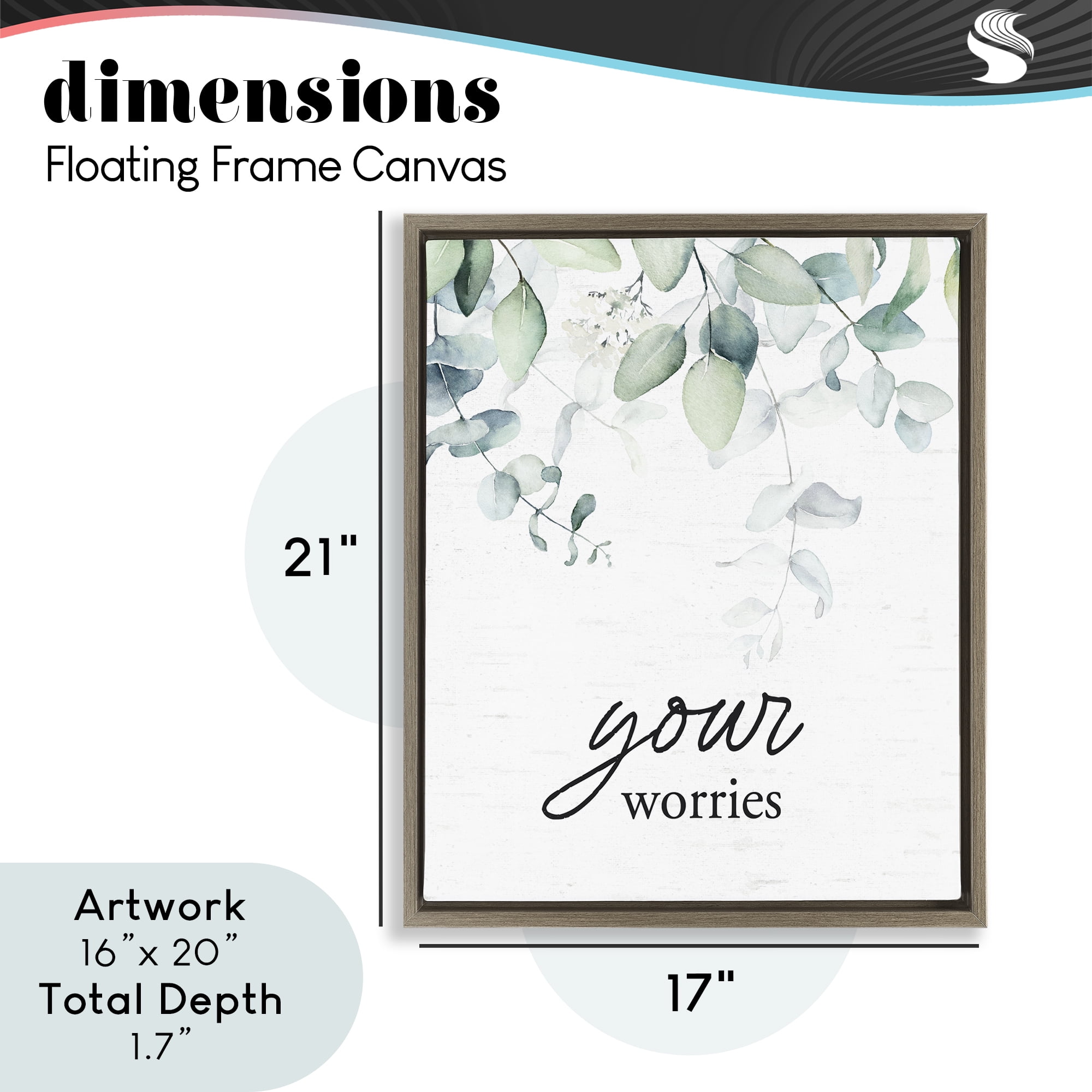 Your Worries Eucalyptus Brown Framed Floater Canvas Wall Art, design by Lettered and Lined