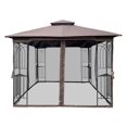 thumbnail image 3 of Gazebo with Netting, 10 x 10ft Patio Canopy Tent With Double Roof And Detachable Mosquito Net, Gazebos and Canopies for Lawn Garden Backyard and Deck, Brown, 3 of 8