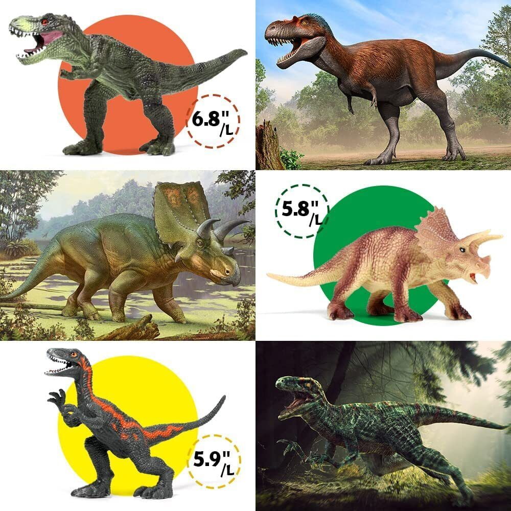 VKZON 12pcs Jumbo Realistic Dinosaur Toy PVC Model Action Figure Set With Dino Book ,Educational Learning Toy Collector Figure Gift For Kids