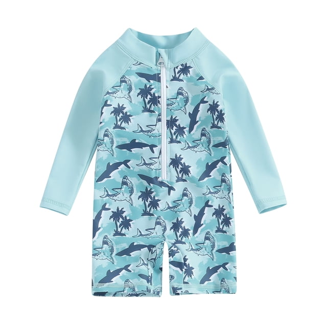 Gupgi Baby Boys Swimsuits Infant Whale Rash Guard Long Sleeve Zipper Beach Swimwear Bathing Suits