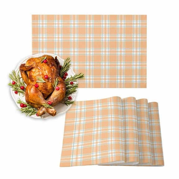 Fall Placemats Set of 4 Orange Buffalo Check Plaid Place Mats Thanksgiving Placemat Classic Checked Table Mats for Dining Kitchen Table Holiday Dinner Party Home Fall Decorations 13x19 Inch