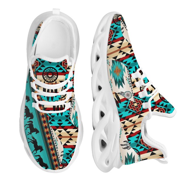 Zapatos de malla ligeros con cordones y diseño étnico tribal azteca para mujer, zapatos con plataforma y tótem de caballo tribal