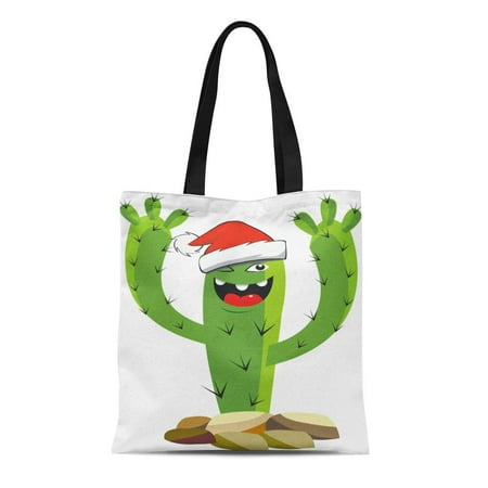 Evening Wear Accessories - ASHLEIGH Canvas Tote Bag Celebration Cactus Wearing Santa Hat Chill Christmas Copy Evening Durable Reusable Shopping Shoulder Grocery Bag
