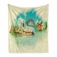 thumbnail image 1 of Australia Soft Flannel Fleece Throw Blanket, Cityscape Sydney Silhouette in Watercolor Style Illustration, Cozy Plush for Indoor and Outdoor Use, 60" x 80", Cream and Multicolor, by Ambesonne, 1 of 5