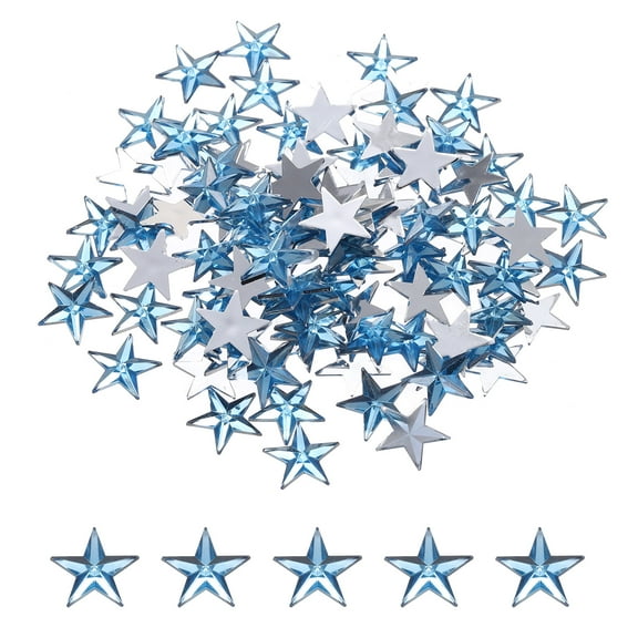 Uxcell 100Pcs Acrylic Star Rhinestone 0.55"x0.55" Flat Back Plastic Gems Jewelry Stickers Light Blue