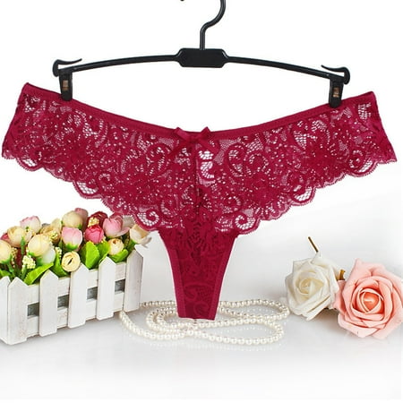 UAYOTSE Women Floral Lace Panties Sexy Hipster Underwear V-Shape Waistband Tangas XL Red