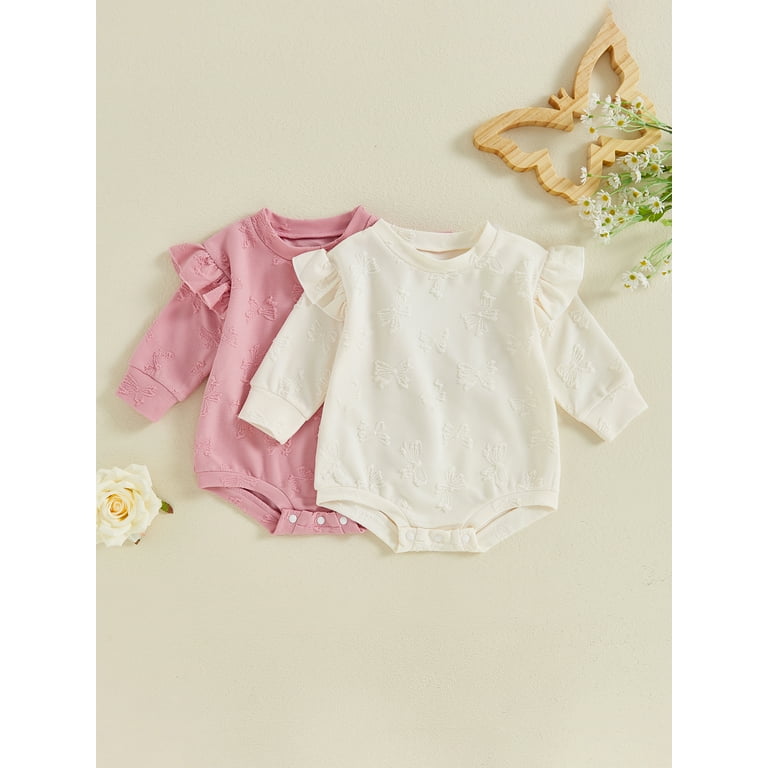 Votuleazi Baby Girl Romper Cute Bow Jacquard Frill Trim Long