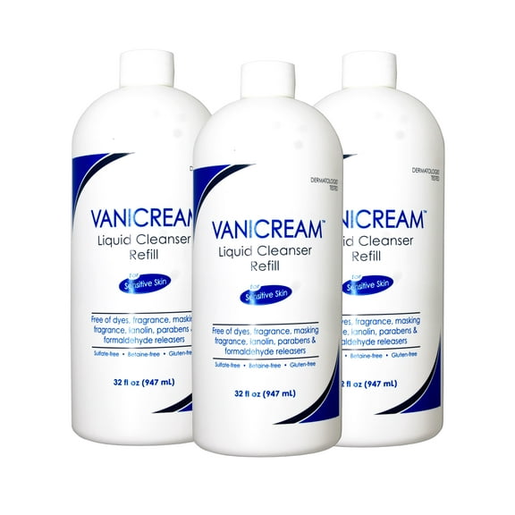 Vanicream Liquid Cleanser Refill for Sensitive Skin, Dermatologist Tested, Free of Dyes and Fragrance, 32 fl oz (Pack of 3)