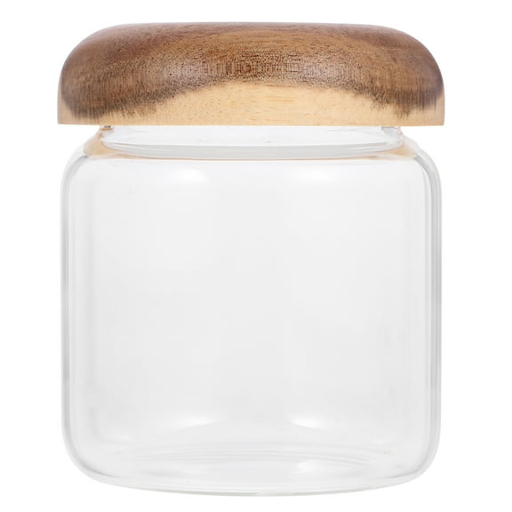 MLINS Light Brown Glass Canisters with Wood Lids for Home Airtight Food Storage 380ml Set of 3