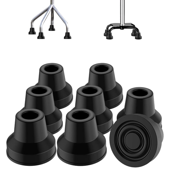 SupreGear Quad Cane Tips 1/2", Rubber Non Slip Replacement Foot Pads, Black Pack of 8 for Walking Canes