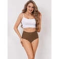 thumbnail image 4 of Women No Show High Waisted Panties Tagless Wave Edge Full Coverage Ladies Briefs Coffee Brown S, 4 of 8