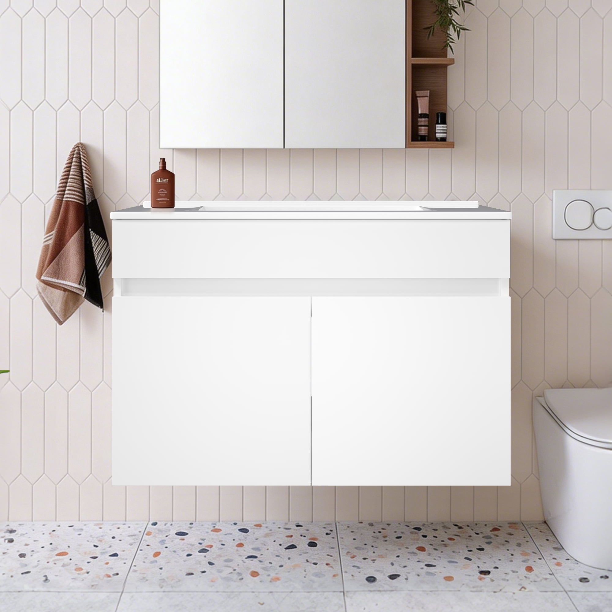 Ainfox 30" W Wall Mounted Bathroom Vanity with Ceramic Top and Sink, Storage Cabinet
