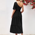 thumbnail image 4 of Edvintorg Women's 2025 Solid Summer Dress One Shoulder Sundresses Short Sleeve Casual Ruffle Party Beach A-Line Dresses Maxi Dresses for Women Black M, 4 of 7