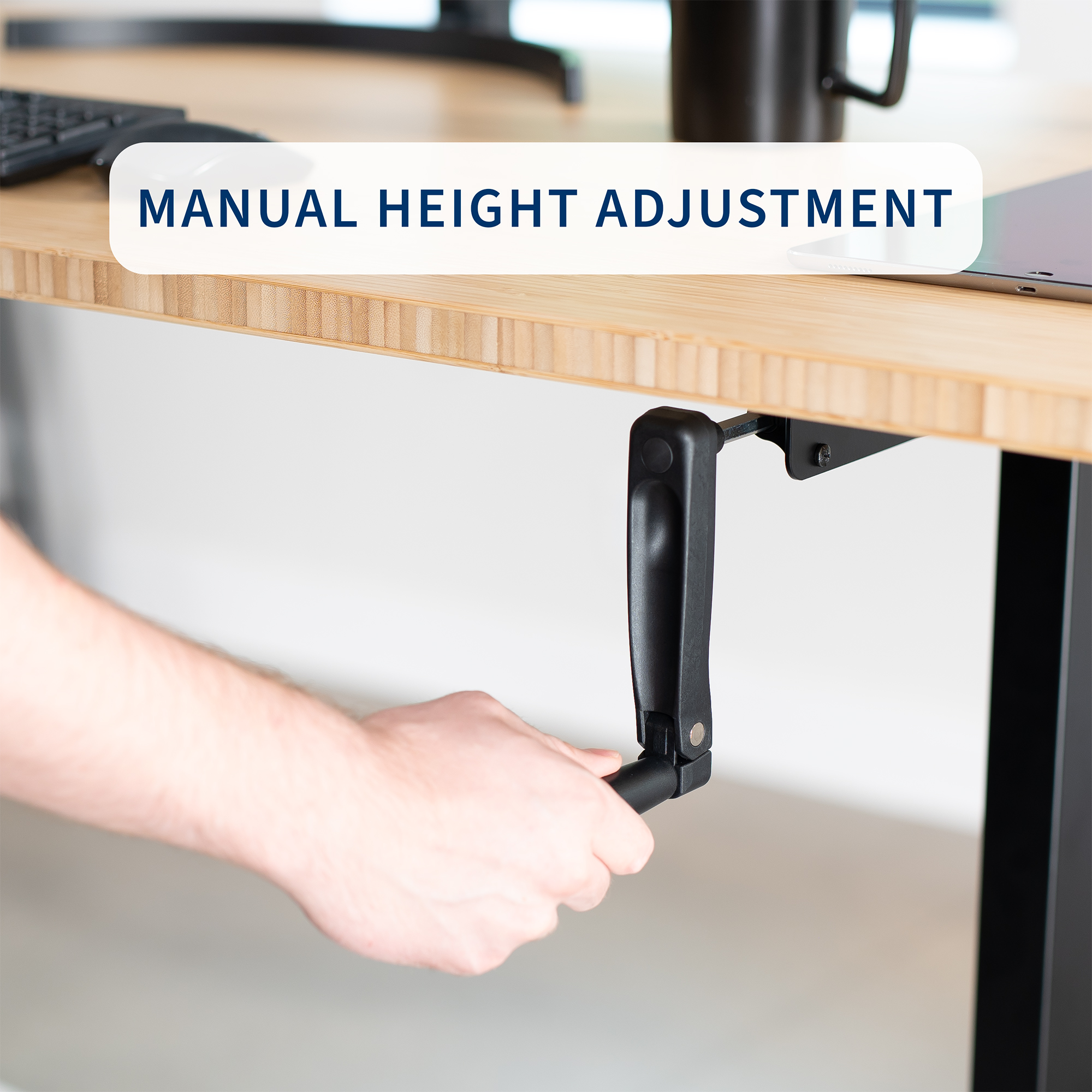 VIVO Black Manual Height Adjustable Stand Up Desk Frame Crank Ergonomic System