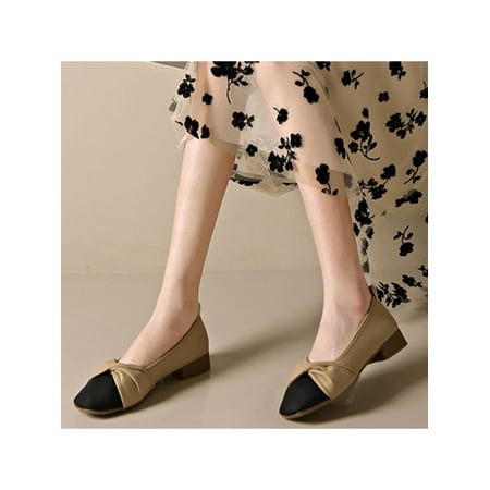 

Gomelly Womens Low Heel Dress Shoes Square Toe Pumps Slip On Flats Khaki 8