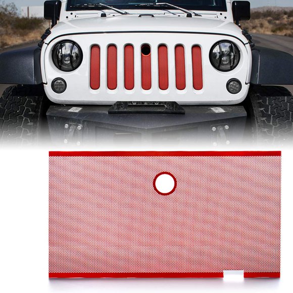 Xprite Parrilla De Malla De Aleación De Aluminio Roja Con Orificio De Bloqueo De Capó Compatible Con Jeep Wrangler Jk Jku 2007-2018