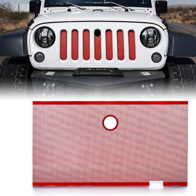 Xprite Parrilla De Malla De Aleación De Aluminio Roja Con Orificio De Bloqueo De Capó Compatible Con Jeep Wrangler Jk Jku 2007-2018