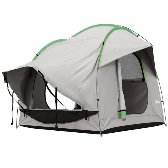 2000mm Waterproof SUV Tailgate Tent, 5-6 Person Car Camping Tent with 3 Doors & Mesh Window, Polyester Hatchback Tent for Outdoor Travel, Grey and Green, 239 x 210 x 210 cm