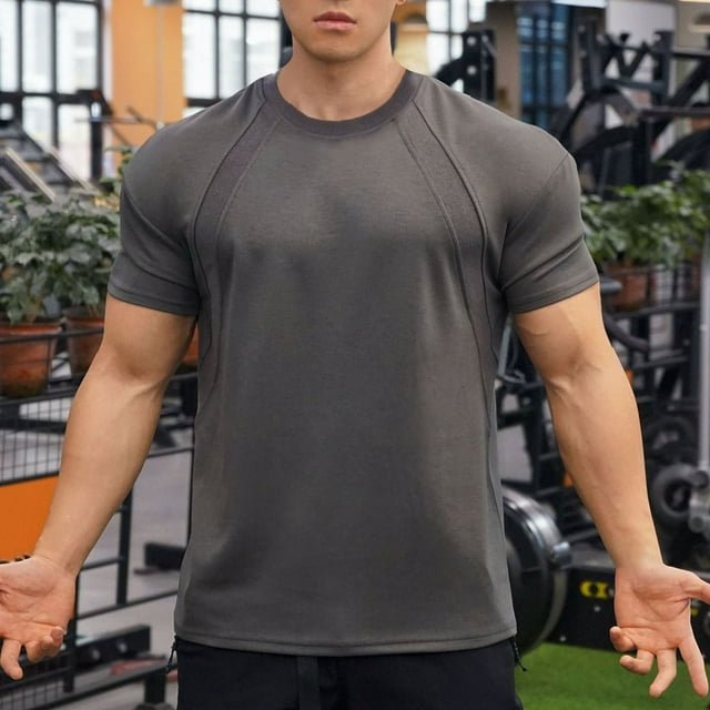 pstuiky Camisa de manga corta para hombre, Blusas deportivas casuales de manga corta con cuello redondo y color sólido para hombre ropa de hombre xl