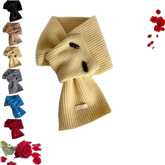 Women's Winter Warm Scarf with Wooden Buttons Knitted Neck Wrap, Soft Cozy Button Cowl Scarf for Cold Weather Outdoor & Daily Wear