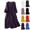 thumbnail image 4 of gakvbuo Summer Dress For Women T-Shirt Dress Women's Solid Color Pleated Lace Up Loose Long Dress, 4 of 6