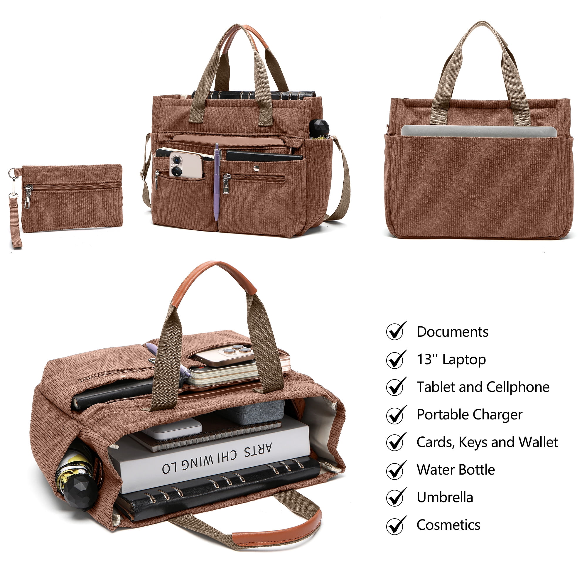 2pcs/Set Women's Corduroy Tote and Crossbody Bag Set, Large Capacity Laptop Shoulder Bags with Adjustable Strap & Zipper Closure, Casual Travel, Work, Sports, Everyday Purse