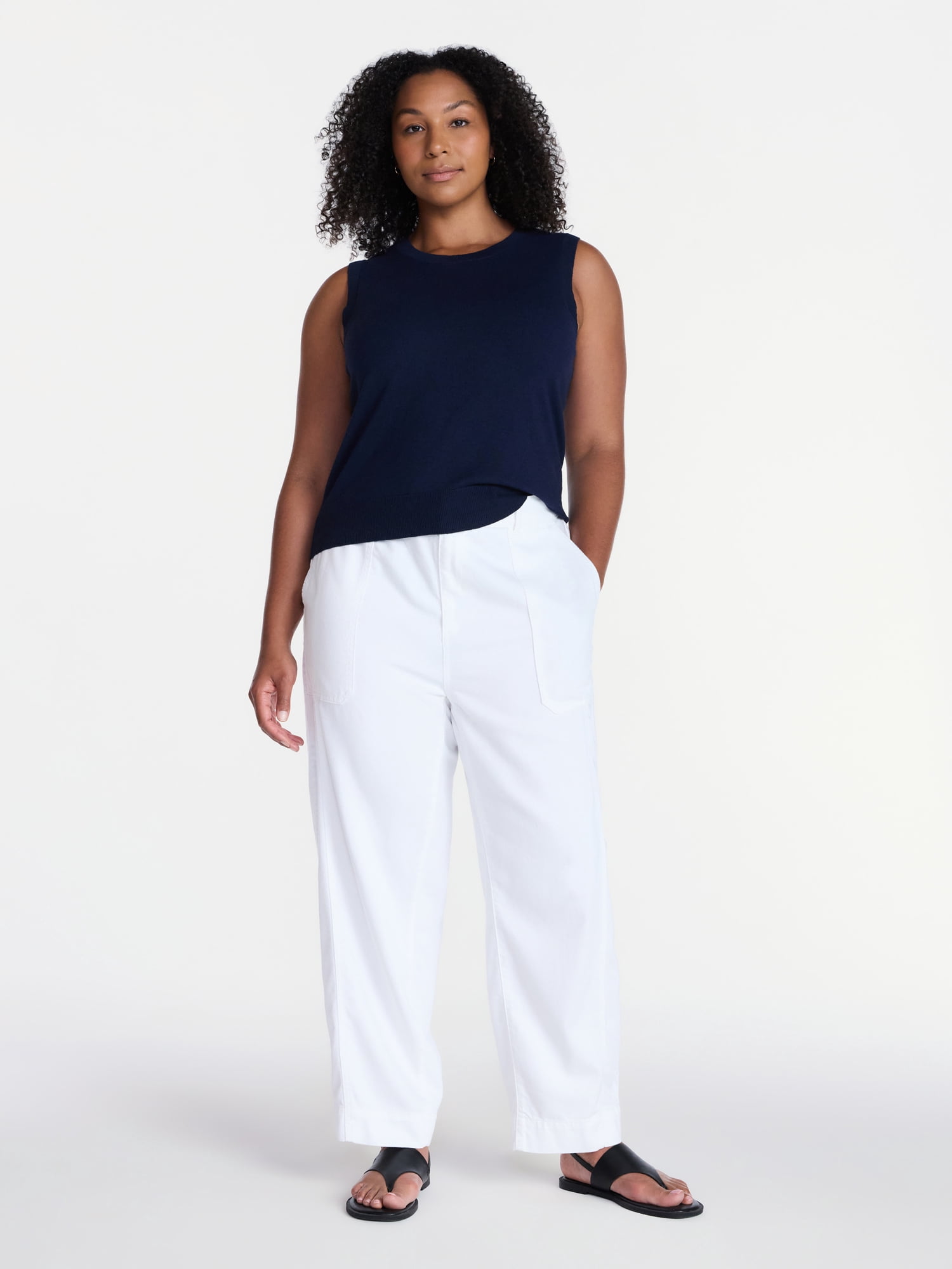 Time and Tru Women's High Rise Drapey Barrel Jeans, 28" Inseam, Sizes XS-XXXL