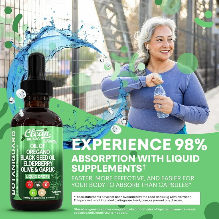 Clean Nutra Oil of Oregano Drops Black Seed Oil Elderberry Vitamin D D3 K2  Olive Garlic Immune Support Supplement Wellness Formula Zinc Supplements Liquid  2 Fl Oz BotaniGuard Vegan, Non-GMO - Walmart.com