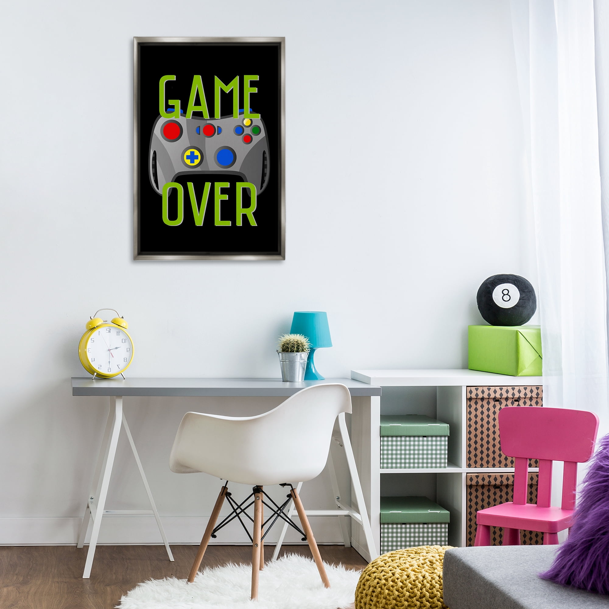 Stupell Industries Game Over with Controller Typography Painting Gray Floater Framed Art Print Wall Art, 21 x 31