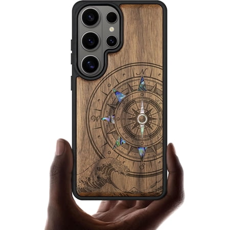 Case for Samsung Galaxy S26 Ultra Case, Artisan Design Shell Inlaid, Wave Compass, Walnut